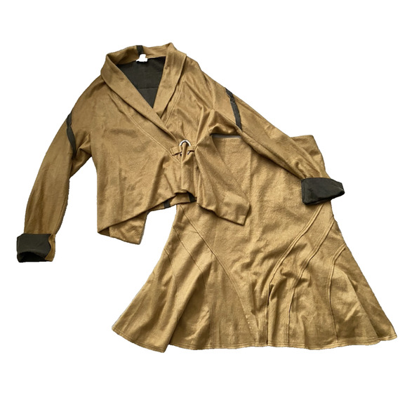 Design Todays Jacket & Skirt Set Womens XL Yellow/Brown Cottage Core US 2pc Suit - Picture 2 of 16